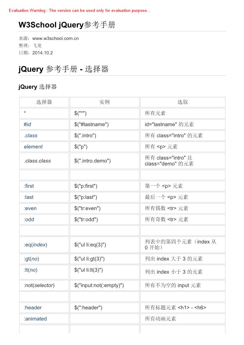 《jQuery参考手册_W3School》