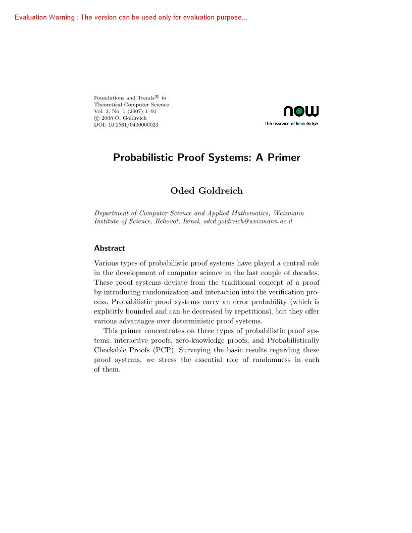 《Probabilistic Proof Systems A Primer_Oded Goldreich》