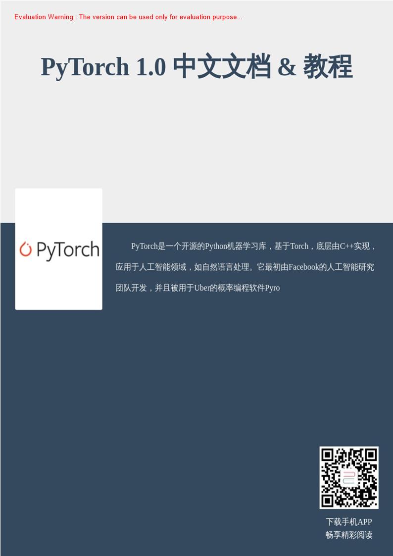 《PyTorch 10 中文文档 & 教程_共1176页》